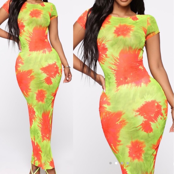 red yellow green mesh dress